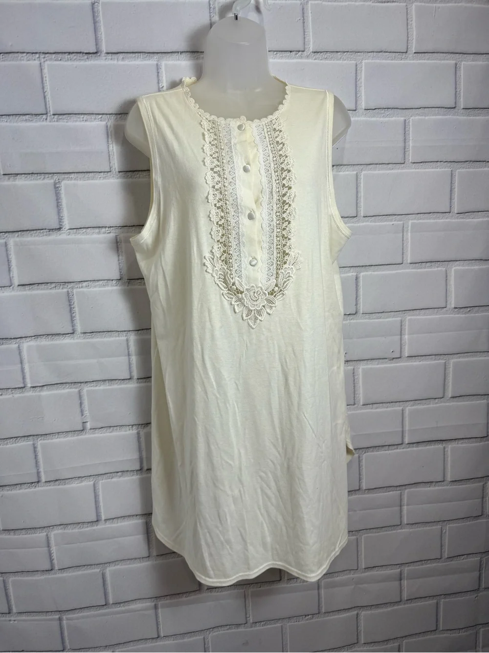 Vintage Verena Made in USA Ivory Cotton Lace Tunic Nightgown Sleep Shirt L
